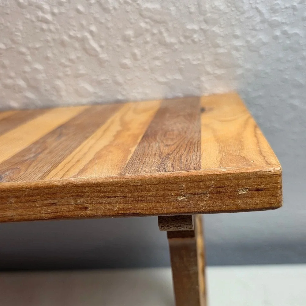 Rustic Wood Wall Shelf Spindle Brackets Striped Plank Top Brown Pine Handcrafted